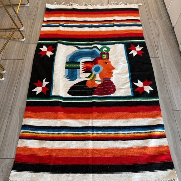 Vintage Hand-Woven Blanket Aztec Mayan Inca Indian Art Blanket 81"x48" - Picture 2 of 15